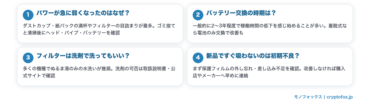 スティック掃除機が吸わないときのよくある質問まとめ図解