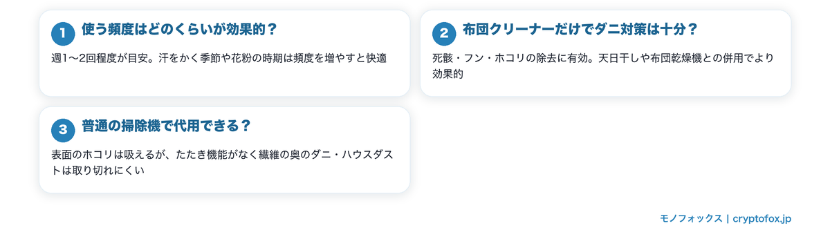 軽量布団クリーナーのよくある質問まとめ図解