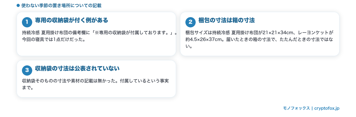 収納袋の付属と梱包サイズの意味の違いを整理した図