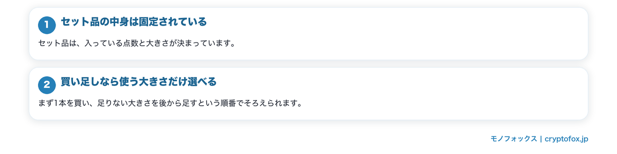 セットで買うか買い足すかの要点を整理した図