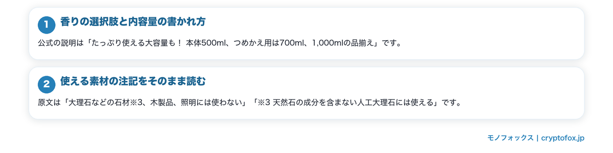 浴室用として使える素材まで公式が書く洗剤の要点を整理した図