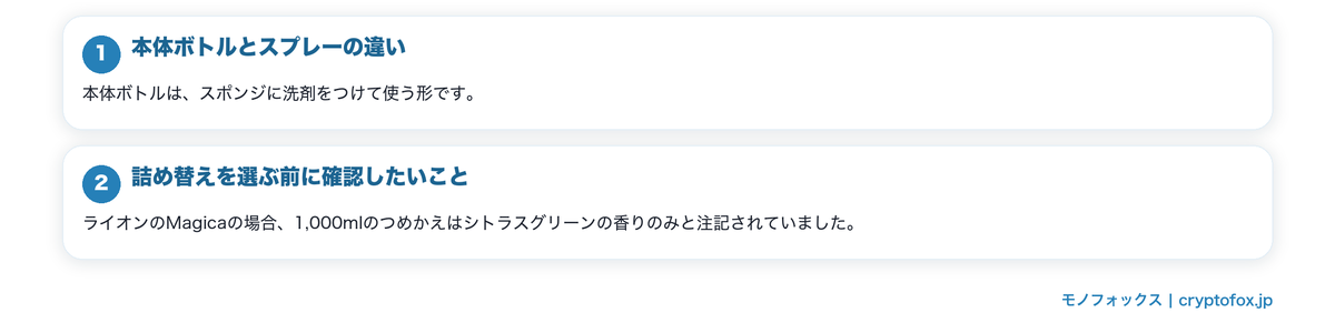 容器の形と詰め替えの考え方の要点を整理した図