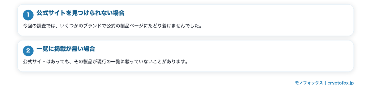 公式で仕様を確認できなかった製品についての要点を整理した図
