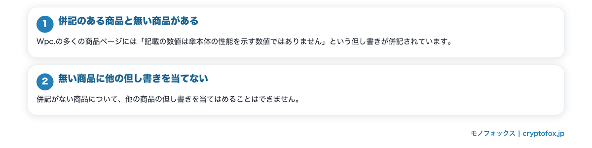 数値の但し書きが商品ごとに違うを図で整理した図解